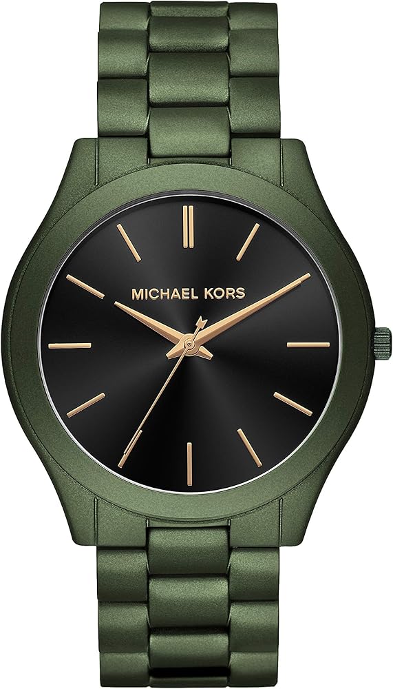 Michael Kors Slim Runway Quartz Black Dial Green Steel Strap Watch For Men - MK8715