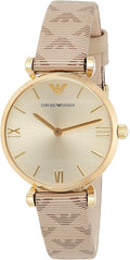 Emporio Armani Gianni T Bar Analog Silver Dial Beige Leather Strap Watch For Women - AR11127