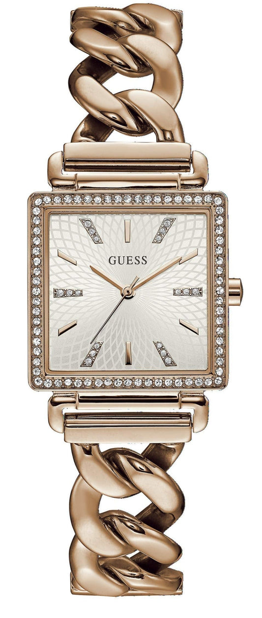 Guess Vanity Diamonds Silver Dial Gold Steel Strap Watch for Women - W1030L4