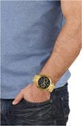 Versace Aion Chronograph Quartz Black Dial Gold Steel Strap Watch For Men - VE1D01721