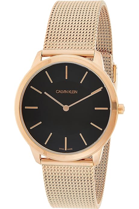 Calvin Klein Minimal Black Dial Rose Gold Mesh Bracelet Watch for Men - K3M22621