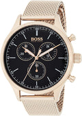 Hugo Boss Companion Chronograph Black Dial Rose Gold Steel Strap Watch For Men - 1513548