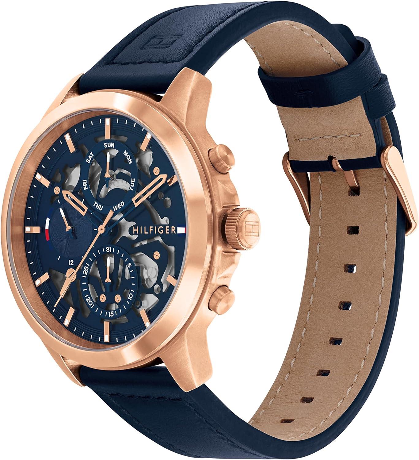 Tommy Hilfiger Henry Chronograph Quartz Blue Dial Blue Leather Strap Watch For Men - 1710475