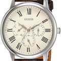 Guess Wafer Quartz White Dial Brown Leather Strap Watch For Men - W70016G2