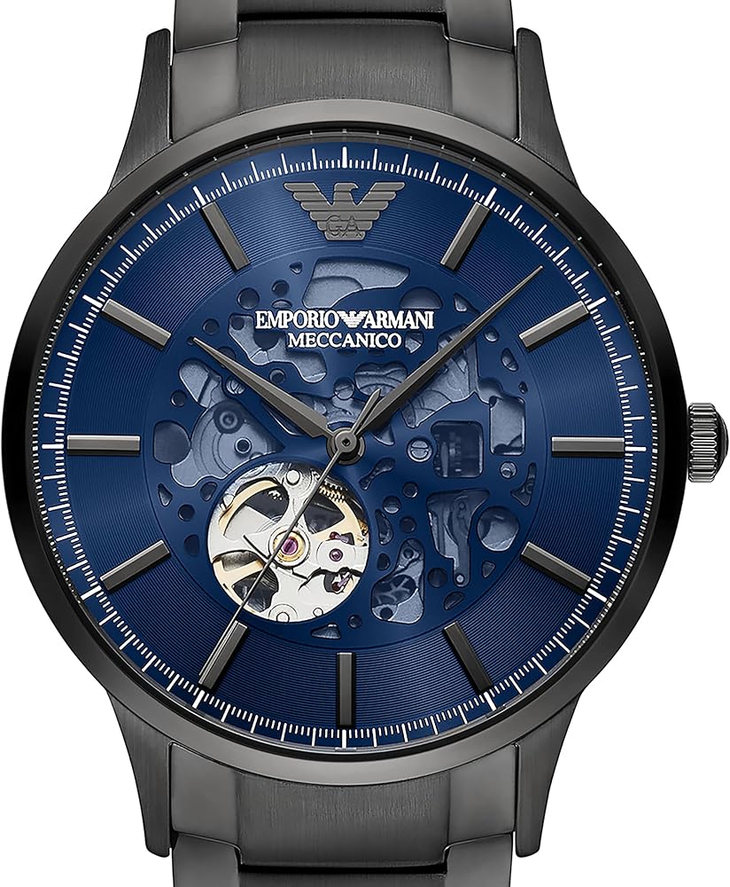 Emporio Armani Renato Automatic Blue Dial Grey Steel Strap Watch For Men - AR60056