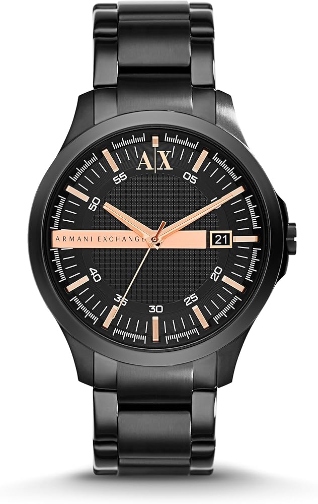 Armani Exchange Hampton Chronograph Black Dial Black Steel Strap Watch For Men - AX2150