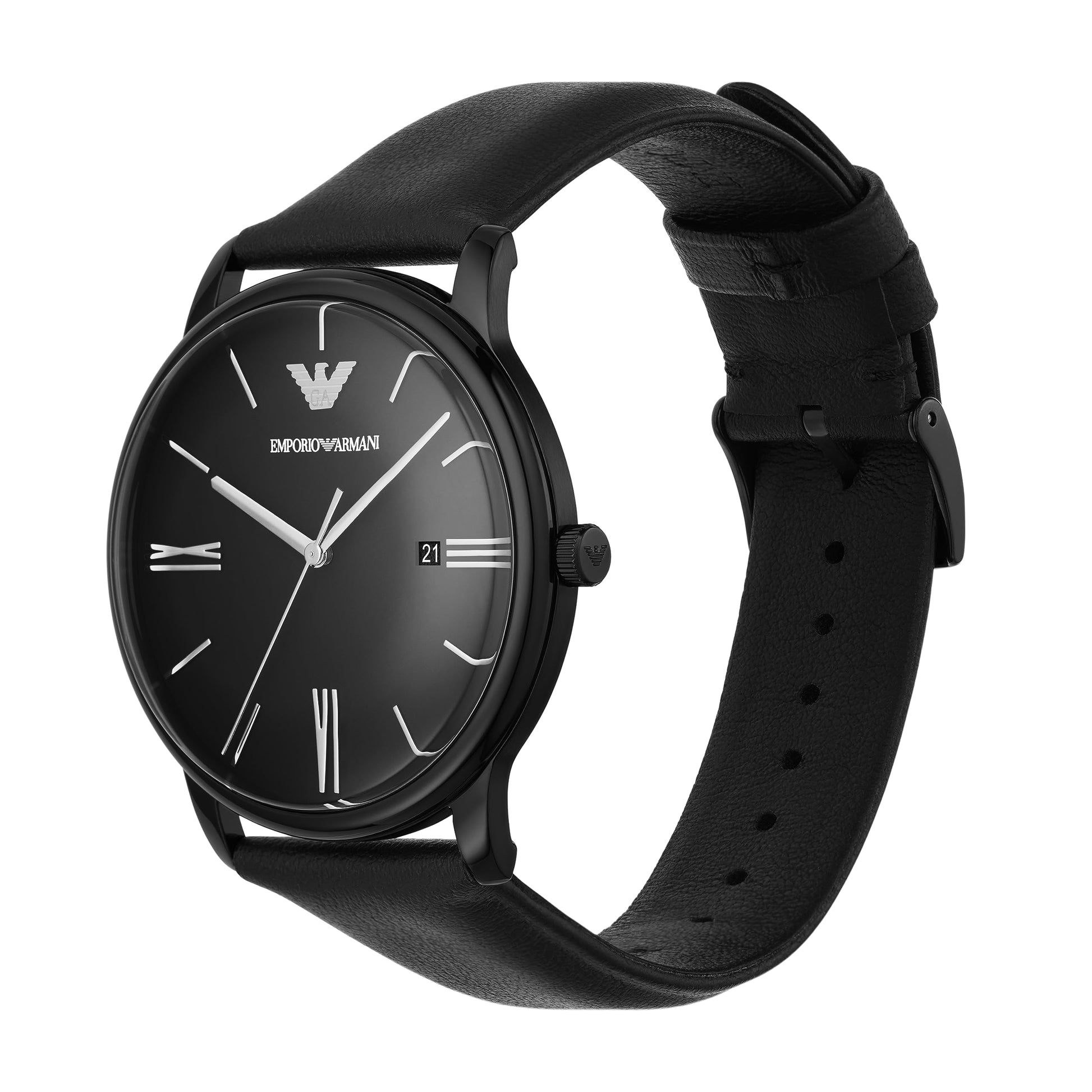 Emporio Armani Minimalist Analog Black Dial Black Leather Strap Watch For Men - AR11573