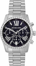 Michael Kors Lexington Chronograph Black Dial Silver Steel Strap Watch For Women - MK7277