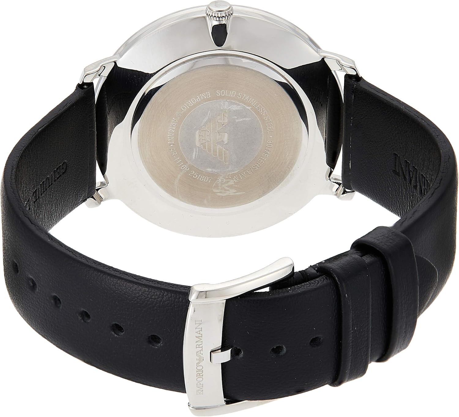 Emporio Armani Modern Slim Quartz Grey Dial Black Leather Strap Watch For Men - AR11162