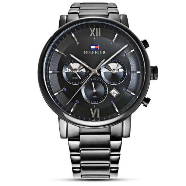 Tommy Hilfiger Evan Chronograph Quartz Black Dial Black Steel Strap Watch For Men - 1710410