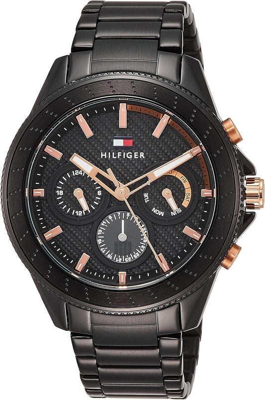 Tommy Hilfiger Aiden Chronograph Black Dial Black Steel Strap Watch For Men - 1791858