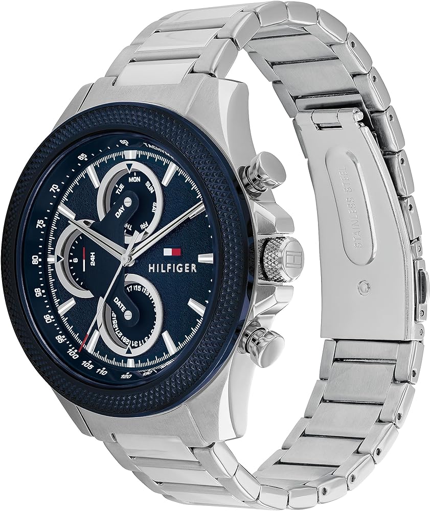 Tommy Hilfiger Clark Chronograph Blue Dial Silver Steel Strap Watch For Men - 1792080