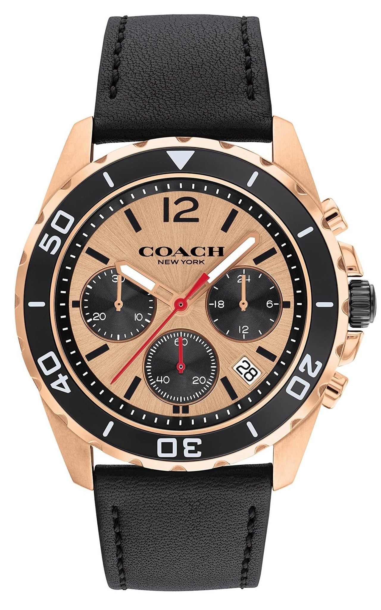 Coach Kent Rose Gold Dial Black Leather Strap Watch for Men - 14602559