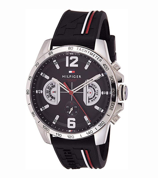 Tommy Hilfiger Decker Quartz Black Dial Black Rubber Strap Watch for Men - 1791473