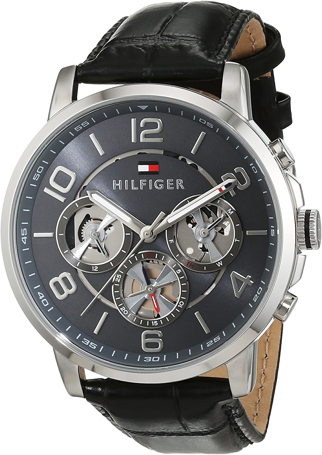 Tommy Hilfiger Keagan Quartz Grey Dial Black Leather Strap Watch for Men - 1791289