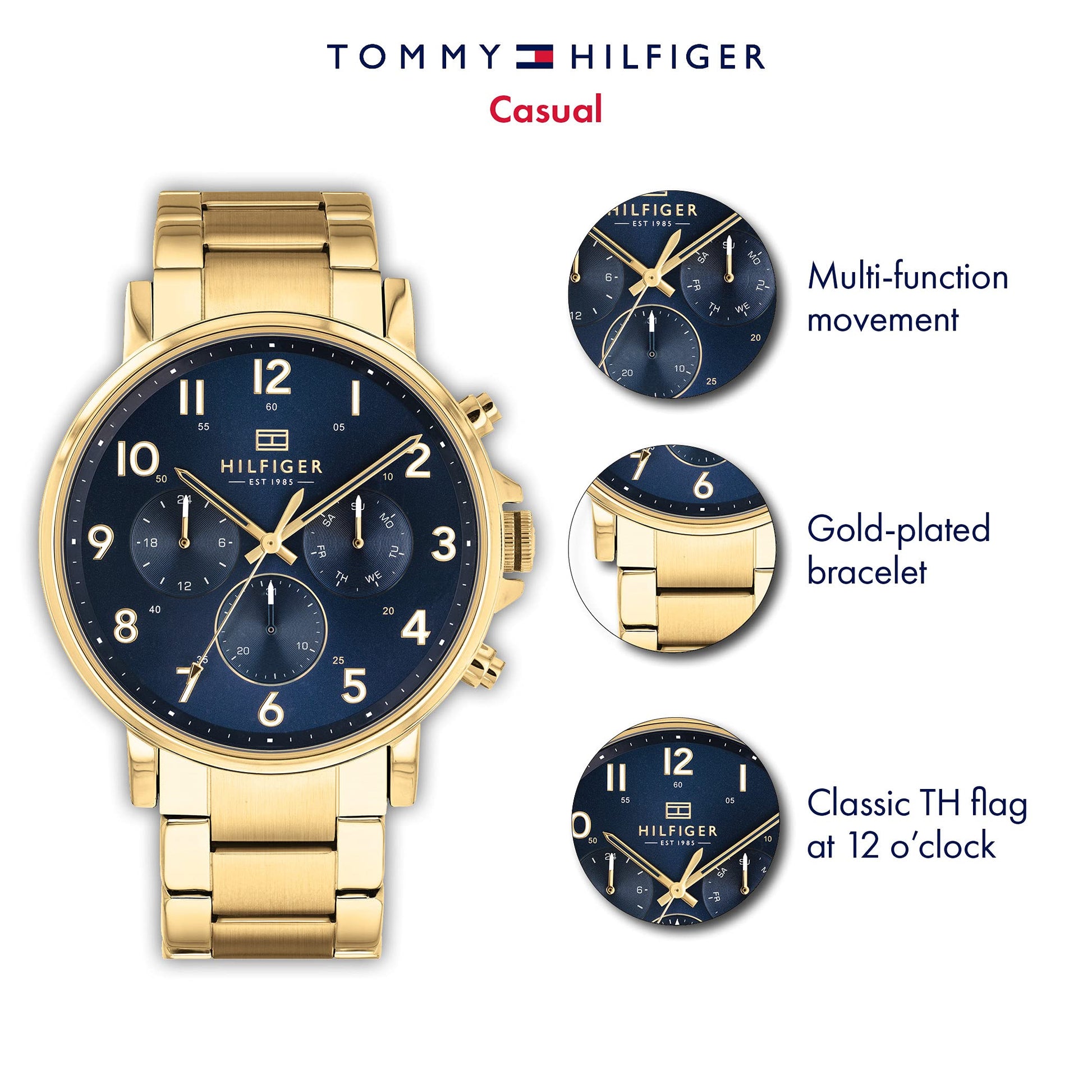 Tommy Hilfiger Daniel Blue Dial Gold Steel Strap Watch for Men - 1710384