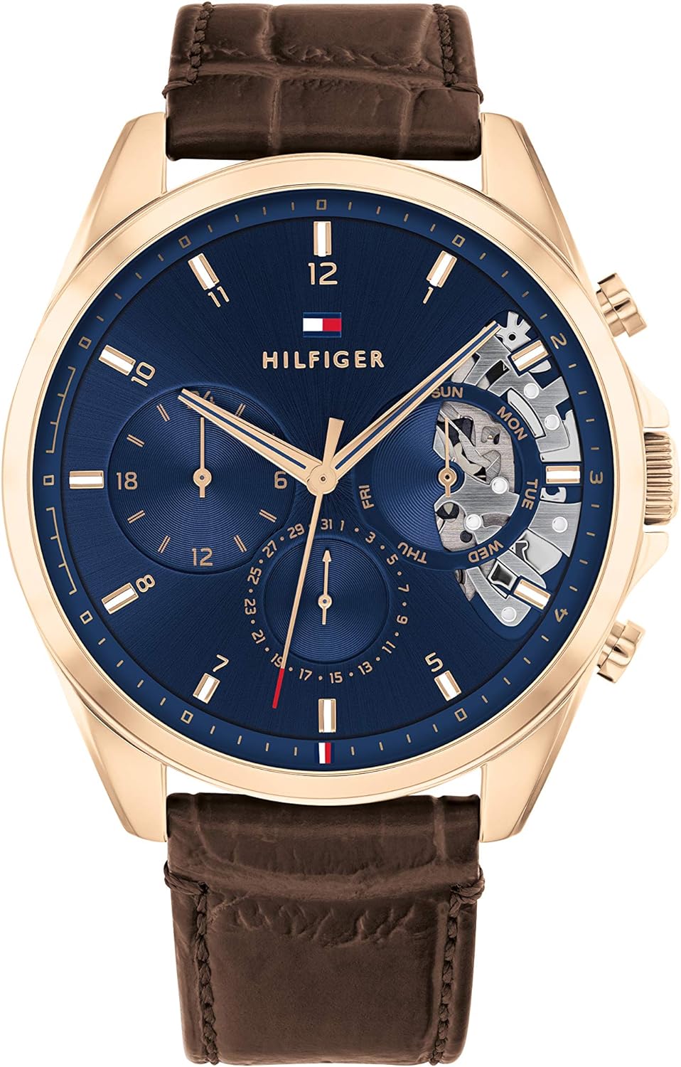 Tommy Hilfiger Baker Chronograph Blue Dial Brown Leather Strap Watch For Men - 1710453