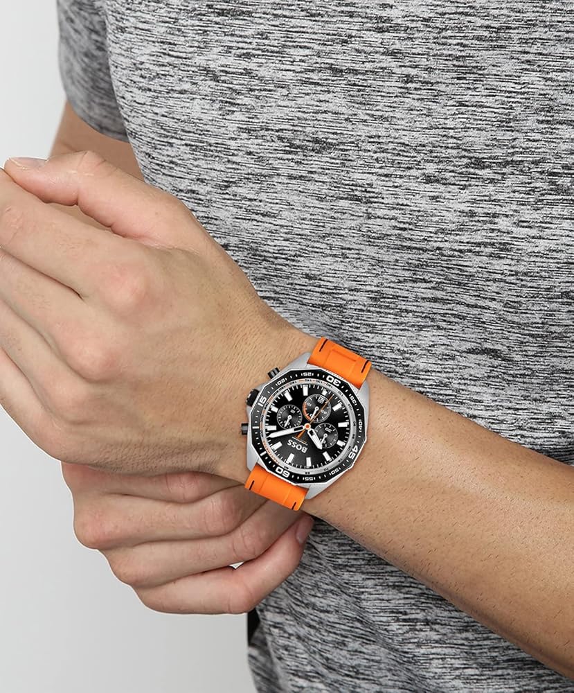 Hugo Boss Energy Chronograph Quartz Black Dial Orange Rubber Strap Watch For Men - 1513970