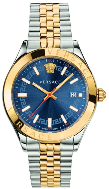 Versace Hellenyium Quartz Blue Dial Two Tone Steel Strap Watch For Men - VEVH00520