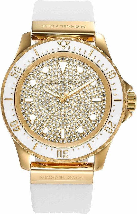 Michael Kors Everest Analog Gold Dial White Silicone Strap Watch For Women - MK7357