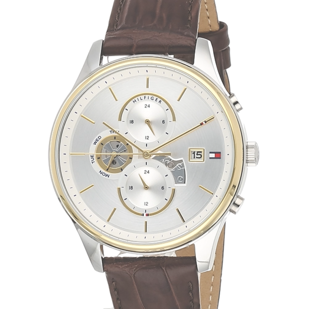 Tommy Hilfiger Weston Chronograph Silver Dial Brown Leather Strap Watch For Men - 1710501