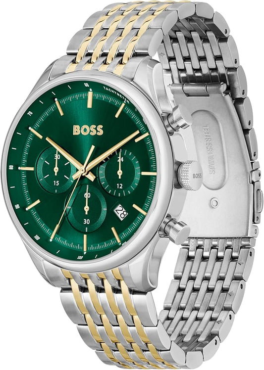 Hugo Boss Gregor Chronograph Green Dial Two Tone Steel Strap Watch For Men - 1514081