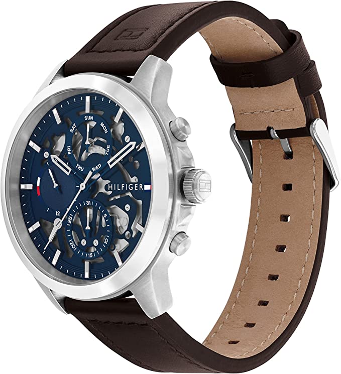 Tommy Hilfiger Henry Chronograph Blue Dial Brown Leather Strap Watch For Men -1710476