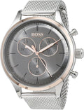 Hugo Boss Companion Chronograph Grey Dial Silver Mesh Bracelet Watch For Men - 1513549