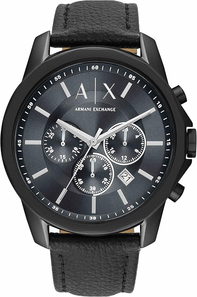 Armani Exchange Banks Chronograph Black Dial Black Leather Strap Watch For Men - AX1724