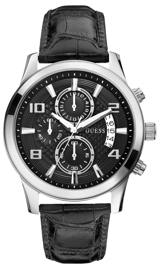 Guess Exec Chronograph Quartz Black Dial Black Leather Strap Watch for Men - W0076G1