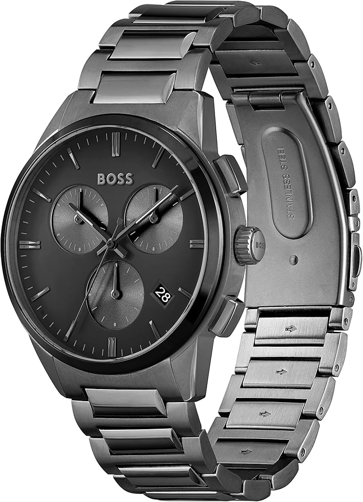 Hugo Boss Dapper Chronograph Black Dial Black Steel Strap Watch For Men - 1513929