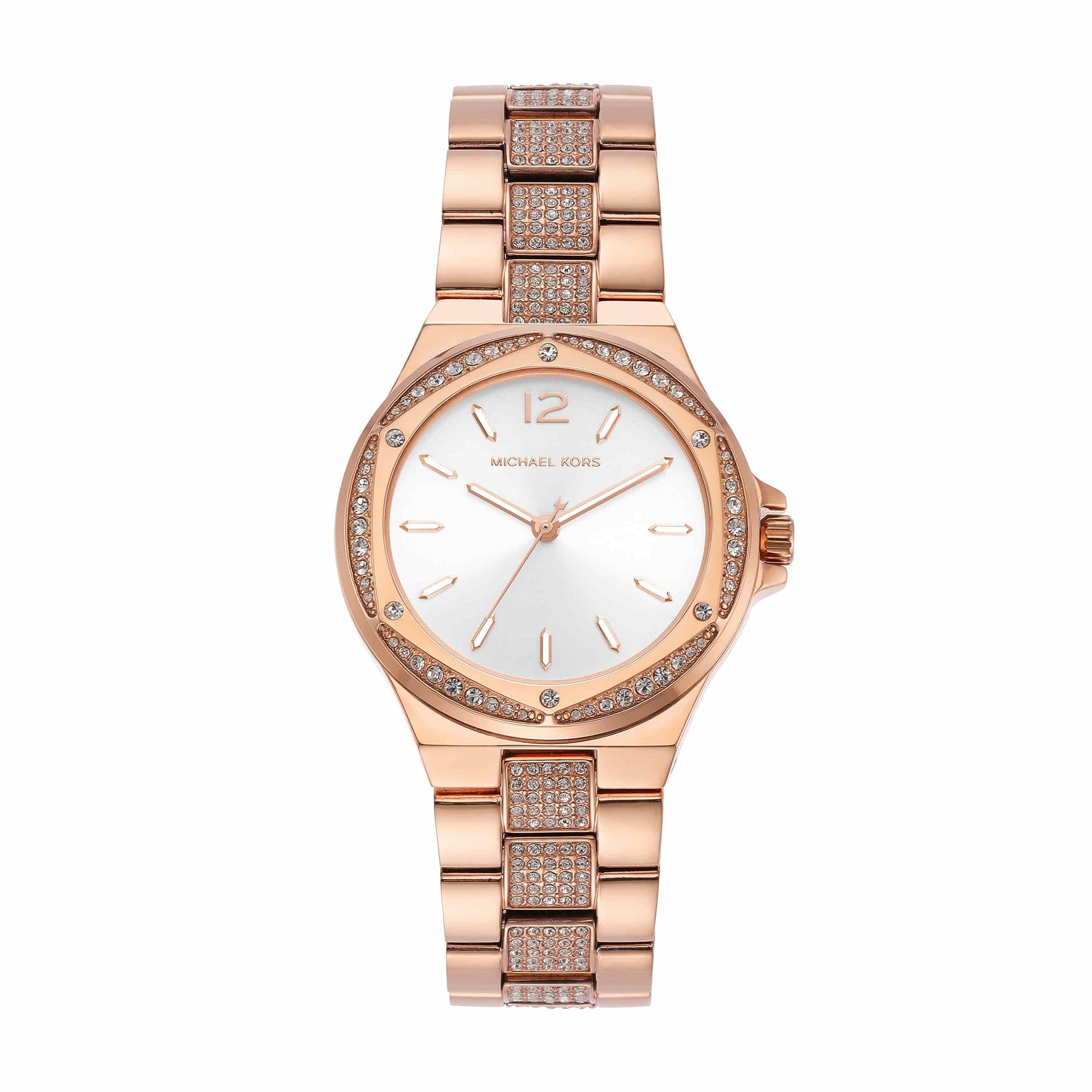 Michael Kors Lennox Three-Hand Silver Dial Rose Gold Steel Strap Watch For Women - MK7362