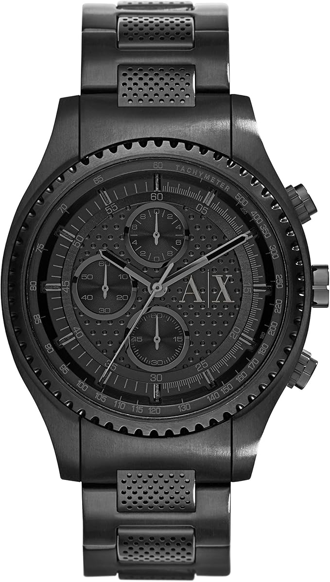 Armani Exchange Chronograph Black Dial Black Steel Strap Watch For Men - AX1605