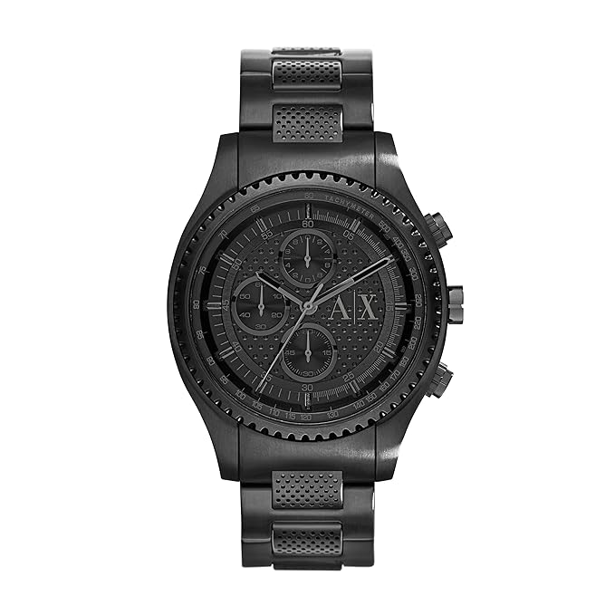 Armani Exchange Chronograph Black Dial Black Steel Strap Watch For Men - AX1605