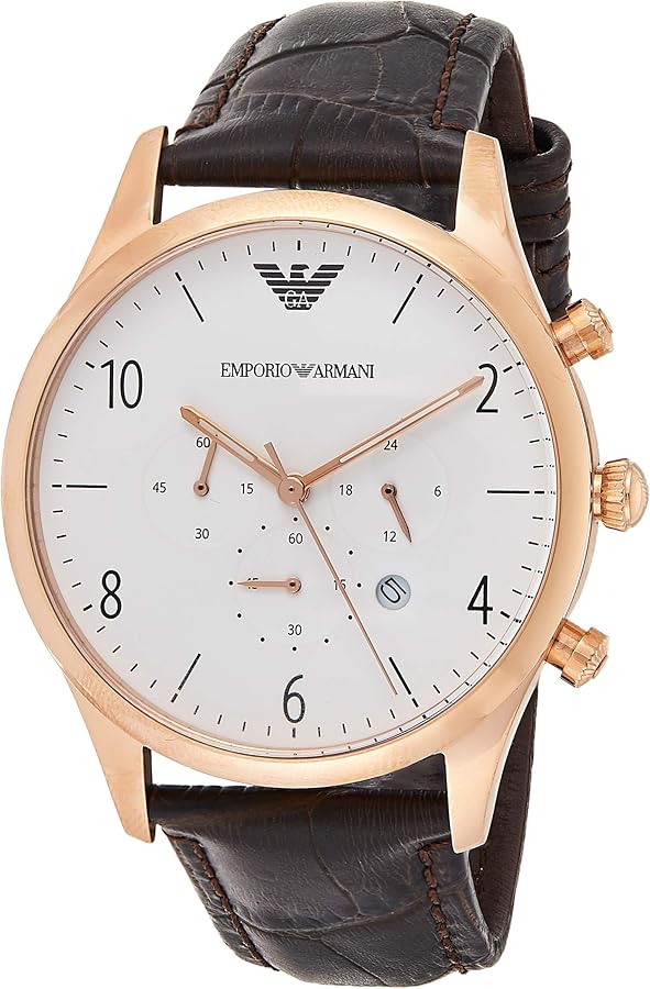 Emporio Armani Beta Chronograph White Dial Brown Leather Strap Watch For Men - AR1916