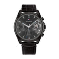 Tommy Hilfiger Baker Chronograph Black Dial Black Leather Strap Watch For Men  - 1710452