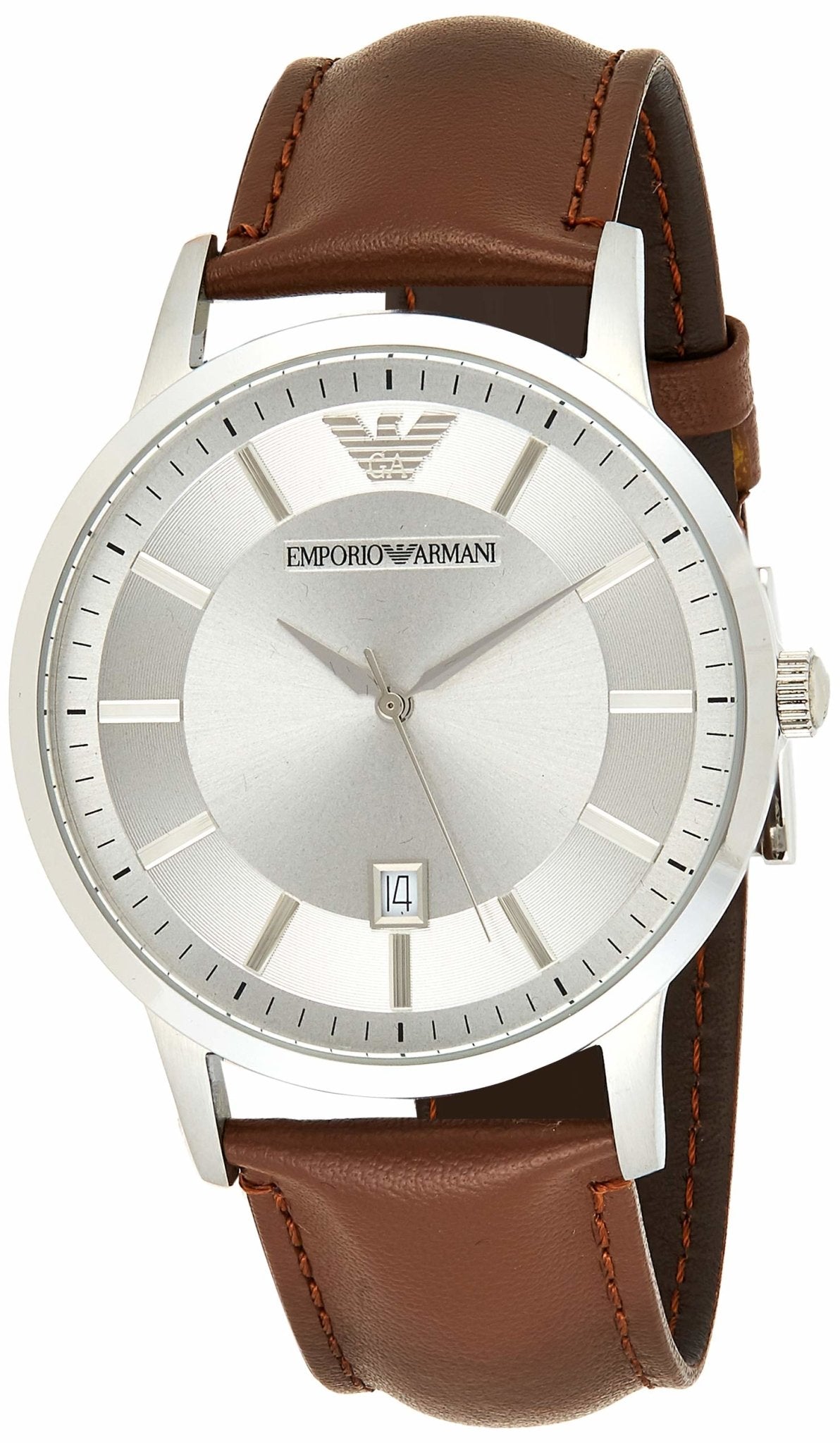 Emporio Armani Renato Silver Dial Brown Leather Strap Watch For Men - AR2463