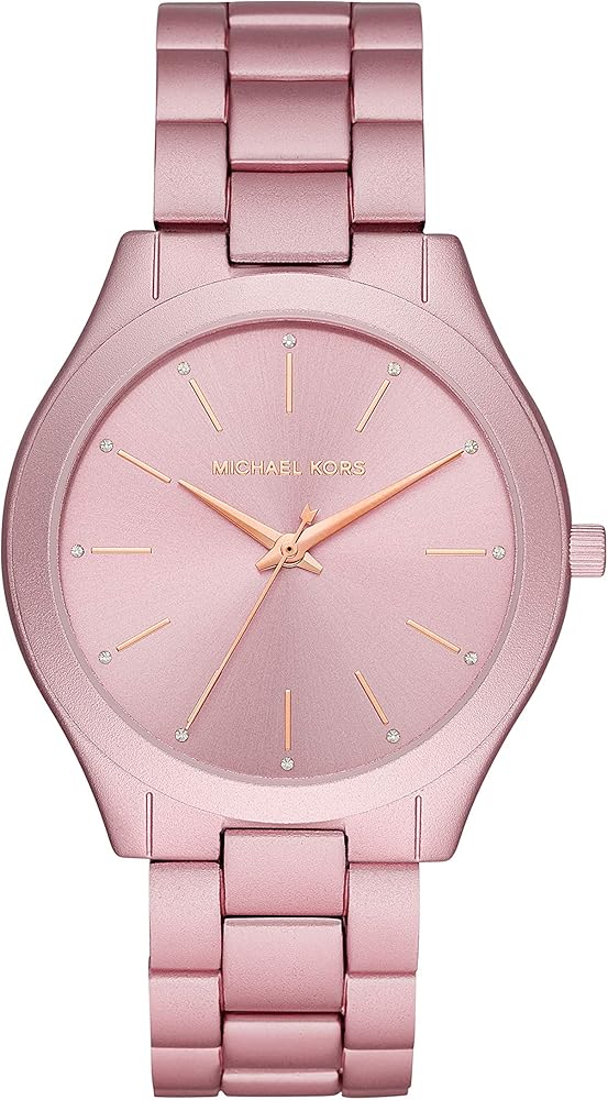 Michael Kors Slim Runway Pink Dial Pink Steel Strap Watch For Women - MK4456