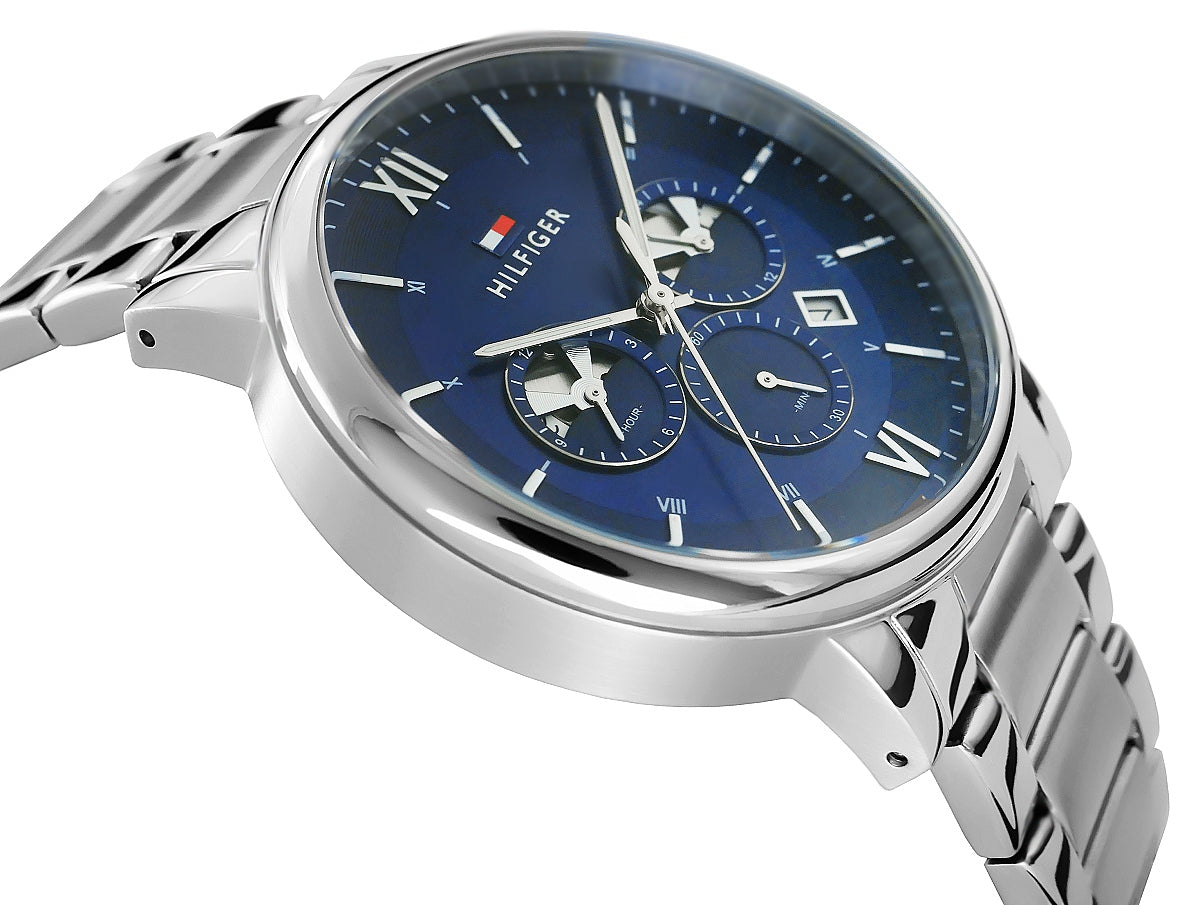 Tommy Hilfiger Evan Chronograph Blue Dial Silver Steel Strap Watch For Men - 1710409