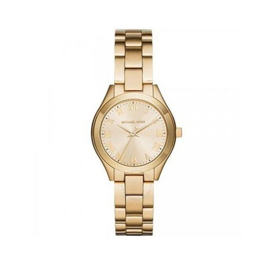 Michael Kors Slim Runway Gold Dial Gold Steel Strap Watch For Women - MK3456