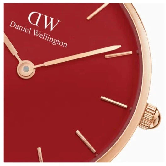 Daniel Wellington Petite Red Dial Red Leather Strap Watch For Women - DW00100405