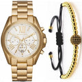 Michael Kors Bradshaw Chronograph White Dial Gold Steel Strap Watch For Women - MK6266