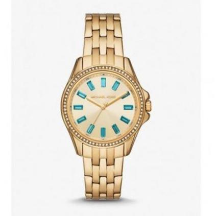 Michael Kors Mini Pilot Quartz Gold Dial Gold Steel Strap Watch For Women - MK7366