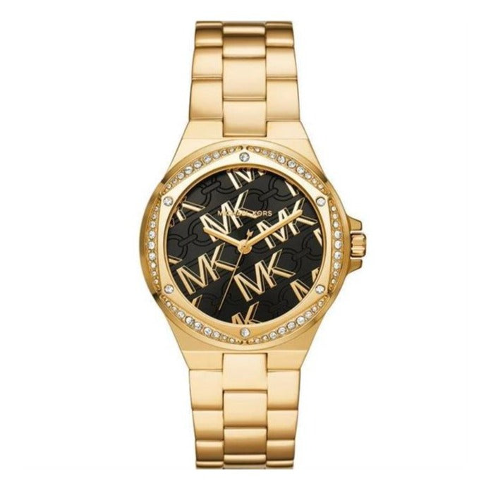 Michael Kors Lennox Quartz Black Dial Gold Steel Strap Watch For Women - MK7404