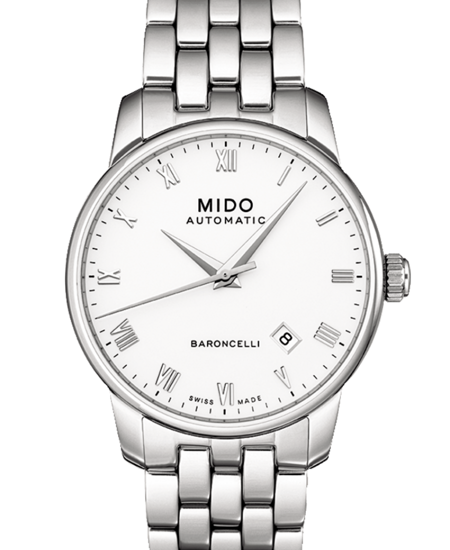 Mido Baroncelli III Automatic White Dial Silver Steel Strap Watch For Women - M7600.4.26.1