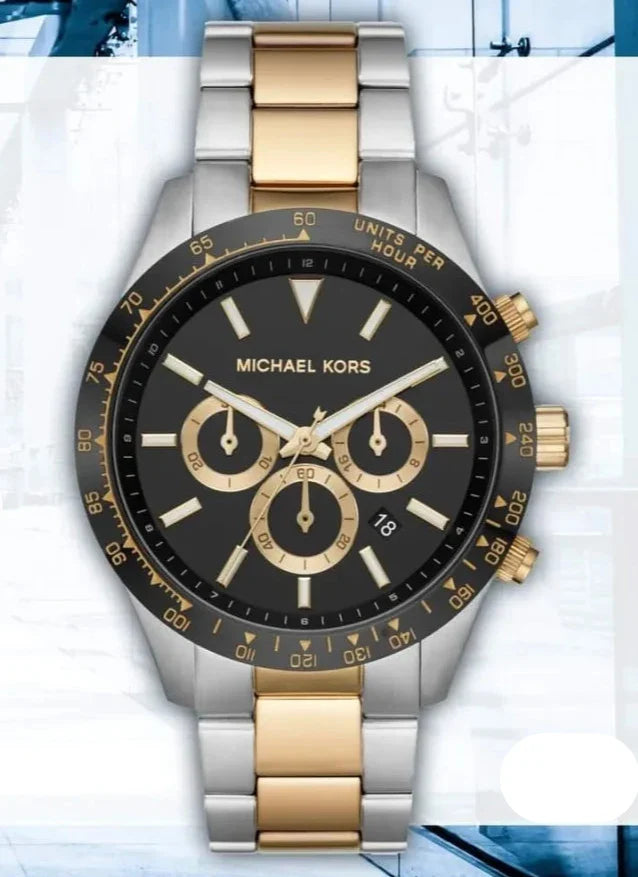 Michael Kors Layton Chronograph Black Dial Two Tone Steel Strap Watch For Men - MK8784