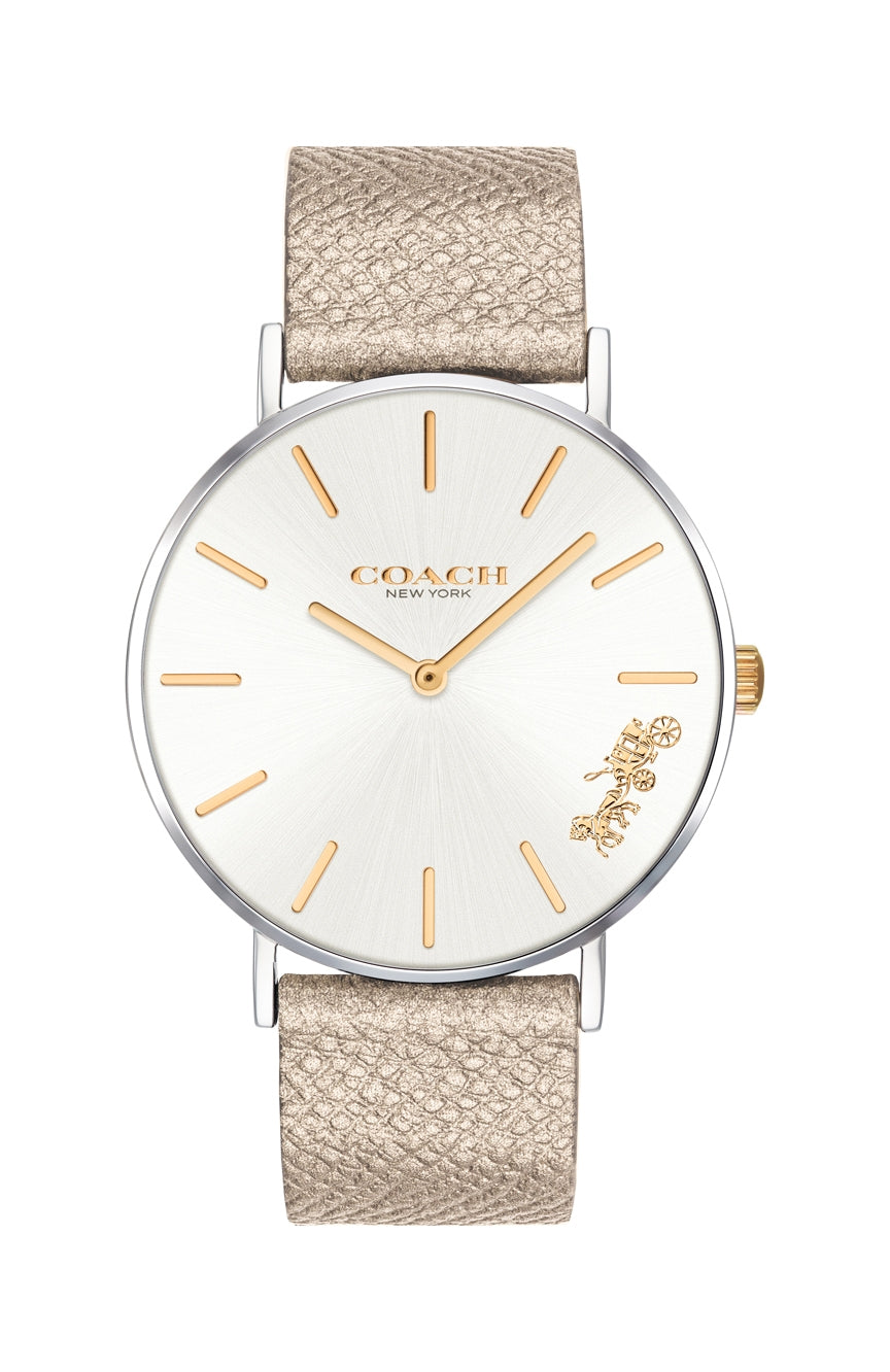 Coach Perry White Dial Champagne Leather Strap Watch for Women - 14503157