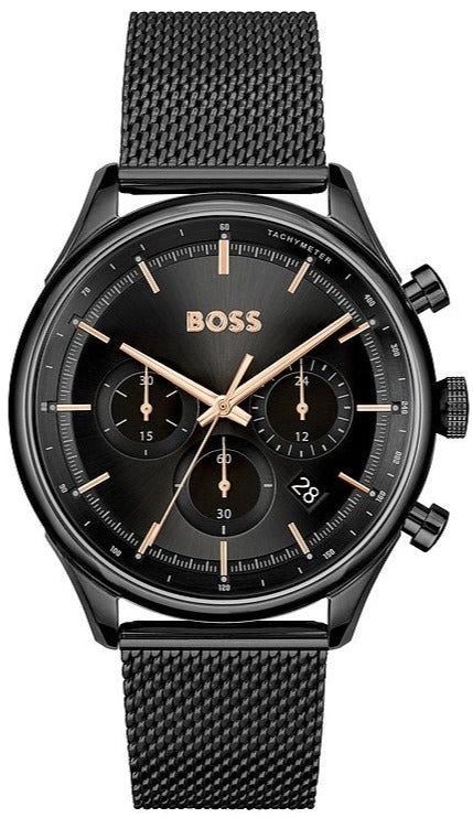 Hugo Boss Gregor Chronograph Black Dial Black Mesh Bracelet Watch For Men - 1514065