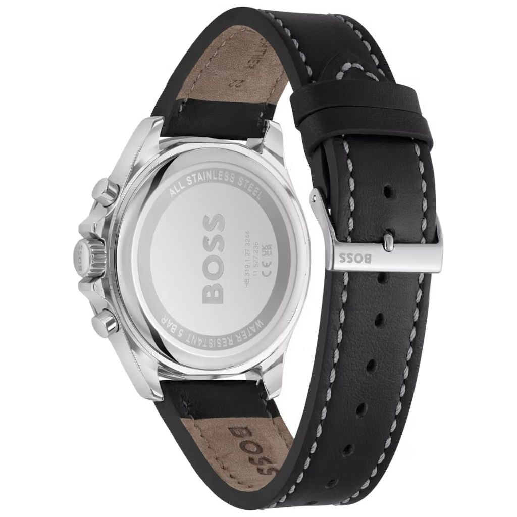 Hugo Boss Troper Chronograph Black Dial Black Leather Strap Watch For Men - 1514099