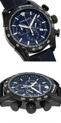 Versace V-Ray Chronograph Quartz Blue Dial Black Leather Strap Watch For Men - VEDB00418